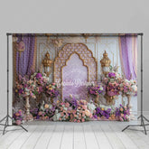 Lofaris Moroccan Themed Photography Backdrop Purple and Gold Arch with Lanterns Arabian Nights Wedding or Event Photo Prop