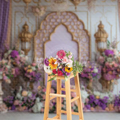 Lofaris Moroccan Themed Photography Backdrop Purple and Gold Arch with Lanterns Arabian Nights Wedding or Event Photo Prop