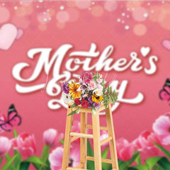 Lofaris Mother’s Day Backdrop Pink Tulips and Butterflies Soft Bokeh Floral Photography Background