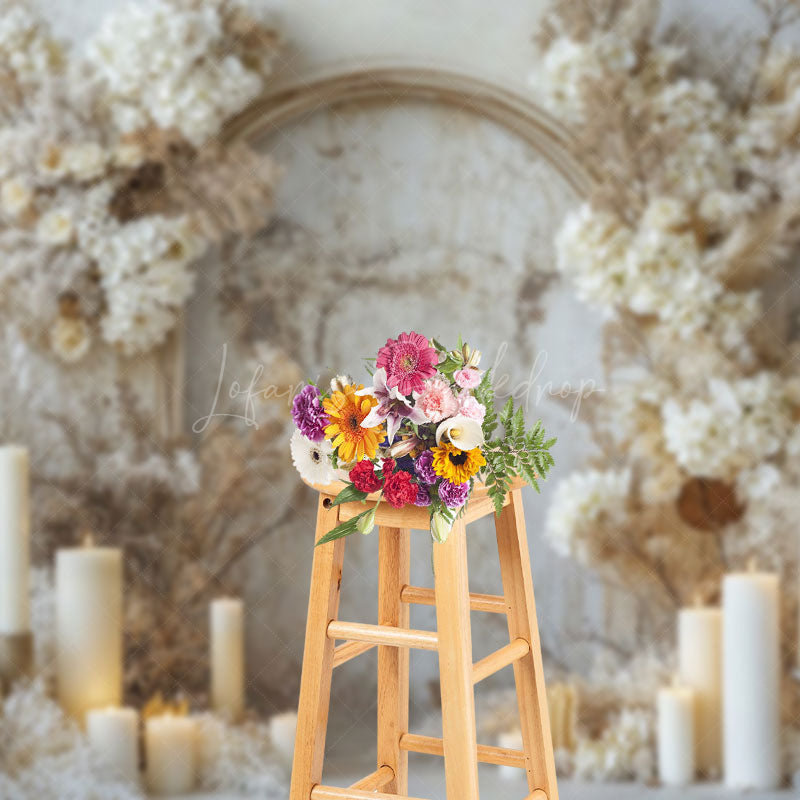 Lofaris Mottled Wall Boho Autumn Floral Candles Backdrop