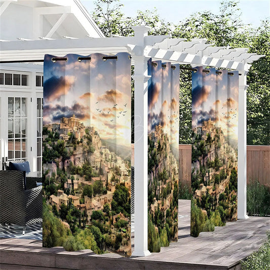 Lofaris Mountain Castle Waterproof Printed Outdoor Curtains