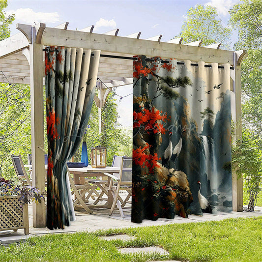 Lofaris Mountain Cliff Crane Waterproof Printed Outdoor Curtains