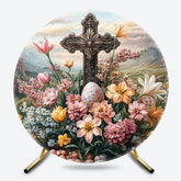 Lofaris Mountain Floral Eggs Cross Round Easter Backdrop