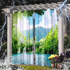 Lofaris Mountain Lake Waterproof Printed Outdoor Curtains For Gazebo
