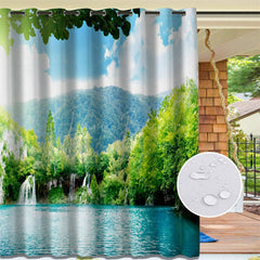 Lofaris Mountain Lake Waterproof Printed Outdoor Curtains For Gazebo