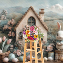 Lofaris Mountain Scene Bunny Hutch Egg Floral Easter Backdrop