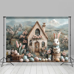 Lofaris Mountain Scene Bunny Hutch Egg Floral Easter Backdrop