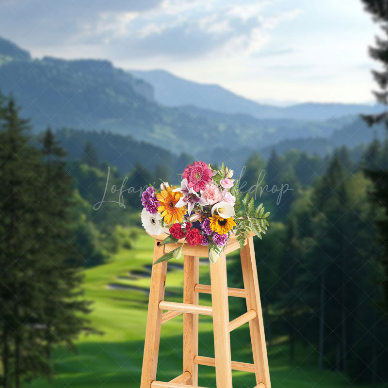 Lofaris Mountain Sky Green Lawn Forest Natural Scene Backdrop