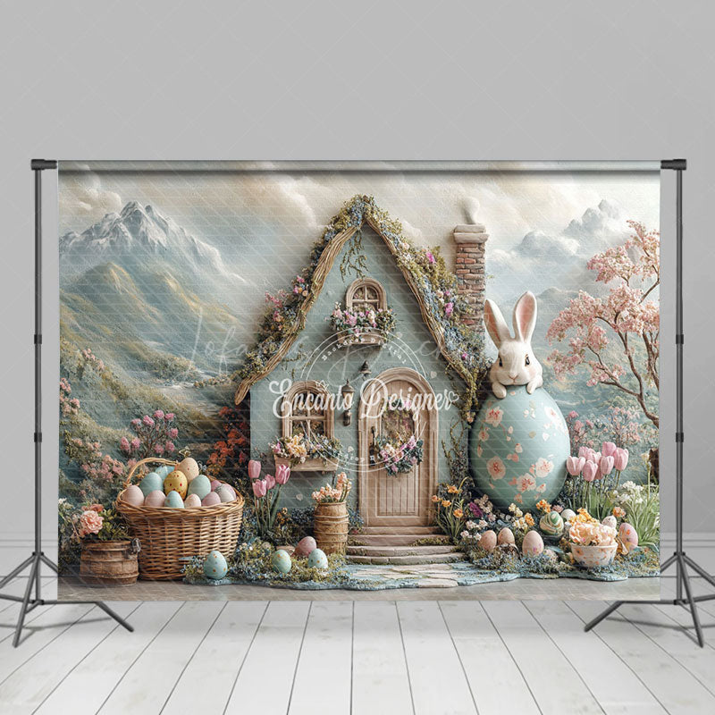 Lofaris Mountain Wall Rabbit House Egg Floral Easter Backdrop