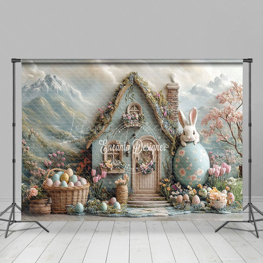 Lofaris Mountain Wall Rabbit House Egg Floral Easter Backdrop