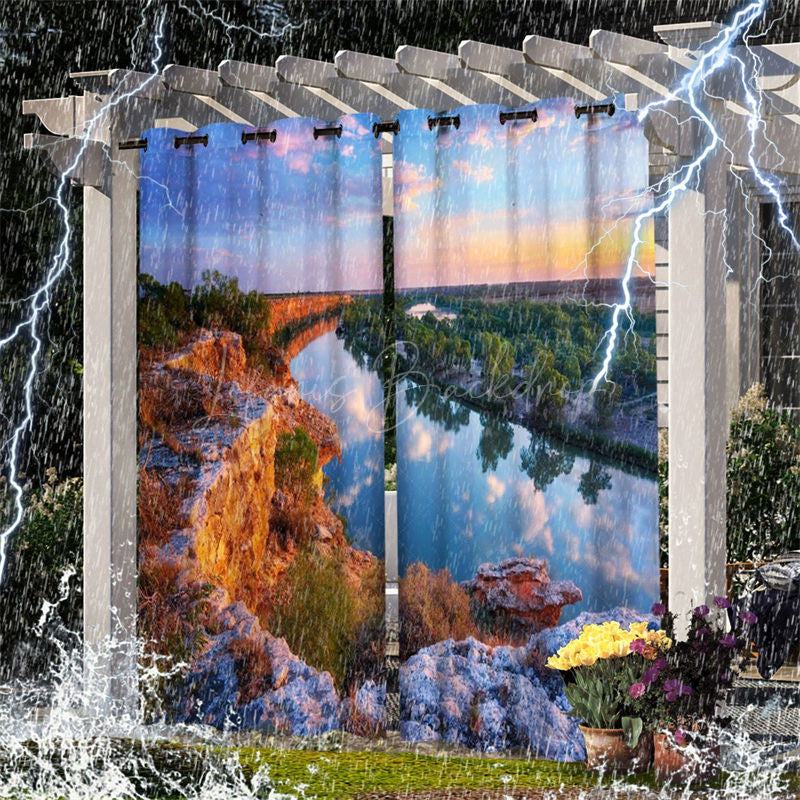 Lofaris Mountains Rivers Waterproof Printed Outdoor Curtains For Gazebo