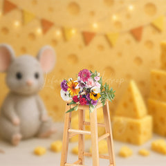 Lofaris Mouse Cheese Cartoon Flag Light Cake Smash Backdrop
