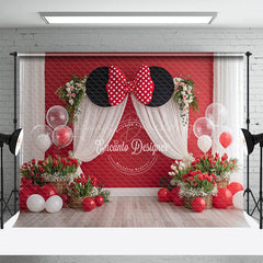 Lofaris Mouse Ears with Red Polka Dot Bow Photography Backdrop Birthday Party or Cake Smash Cartoon Theme Decor