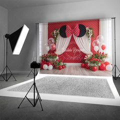 Lofaris Mouse Ears with Red Polka Dot Bow Photography Backdrop Birthday Party or Cake Smash Cartoon Theme Decor