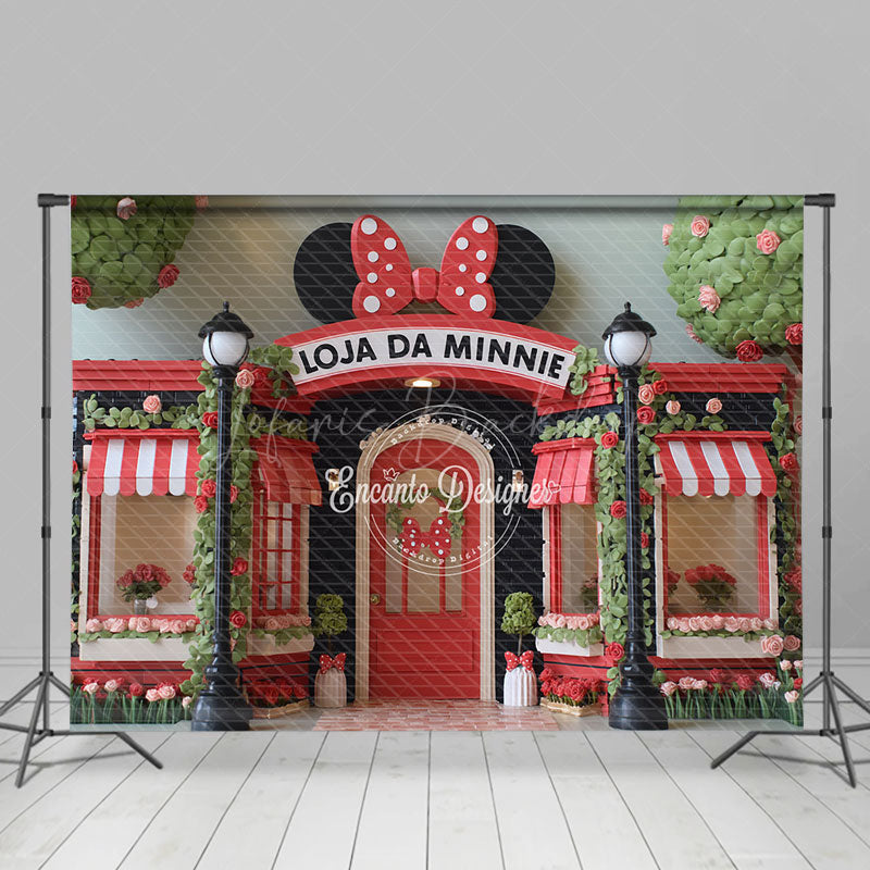 Lofaris Mouse’s Boutique Inspired Photography Backdrop Red and Pink Storefront Birthday Cake Smash Photo Booth