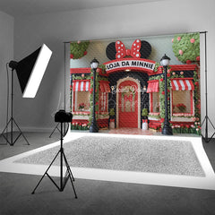 Lofaris Mouse’s Boutique Inspired Photography Backdrop Red and Pink Storefront Birthday Cake Smash Photo Booth