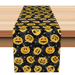 Lofaris Mummy Pumpkin Table Runner with Spider Web for Funny and Spooky Halloween Party Decorations