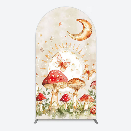 Lofaris Mushroom Cartoon World Day And Night Arch Backdrop