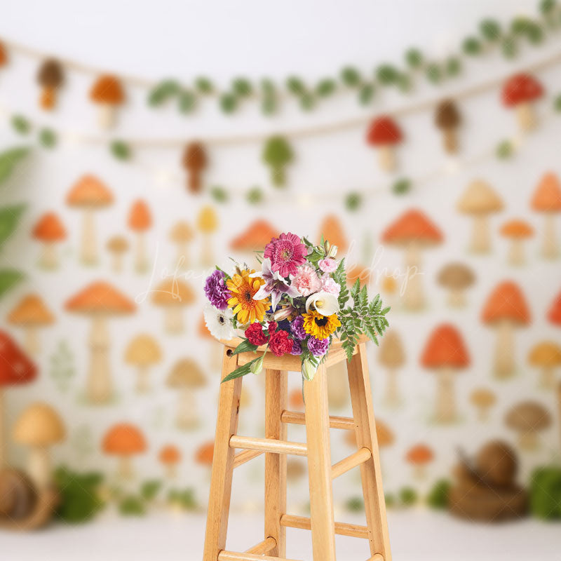 Lofaris Mushroom Fairy Tale World Cute Cake Smash Backdrop