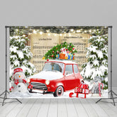 Lofaris Music Book Red Car Forest Winter Photo Backdrop
