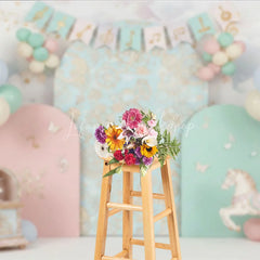 Lofaris Musical Carousel and Pastel Clouds Backdrop Music Notes Horse Decor for Girl Birthday Party