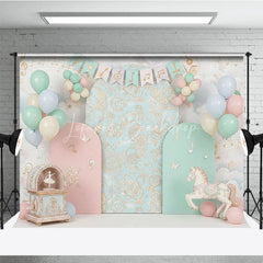 Lofaris Musical Carousel and Pastel Clouds Backdrop Music Notes Horse Decor for Girl Birthday Party