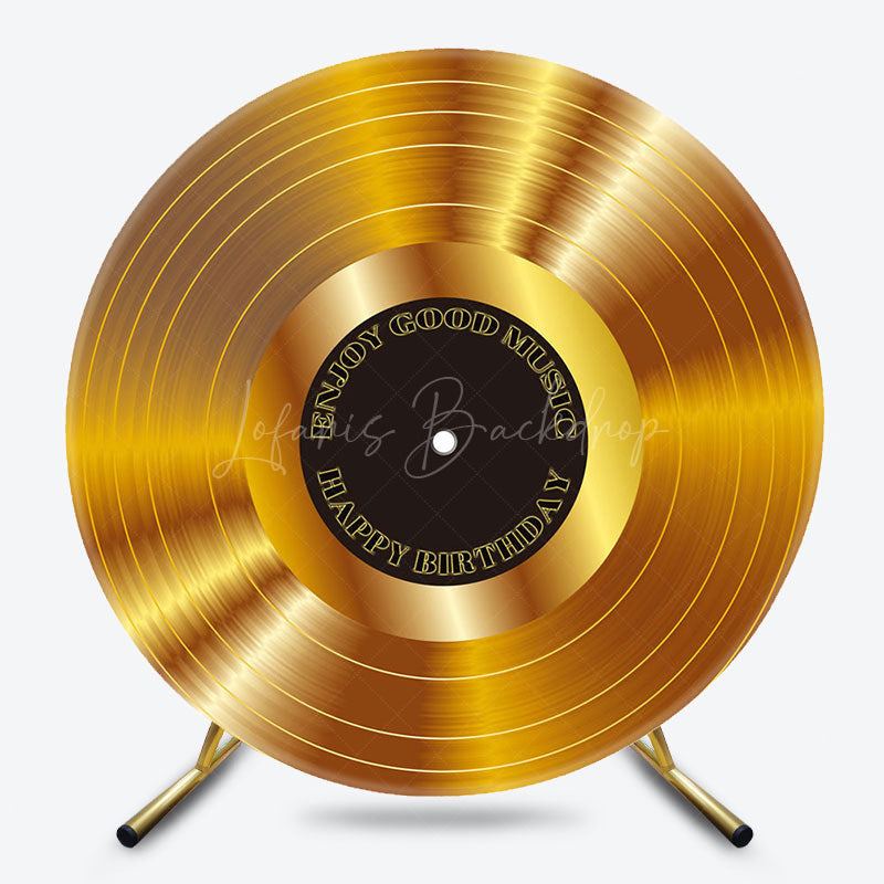 Lofaris Musical Golden Disc Round Happy Birthday Backdrop