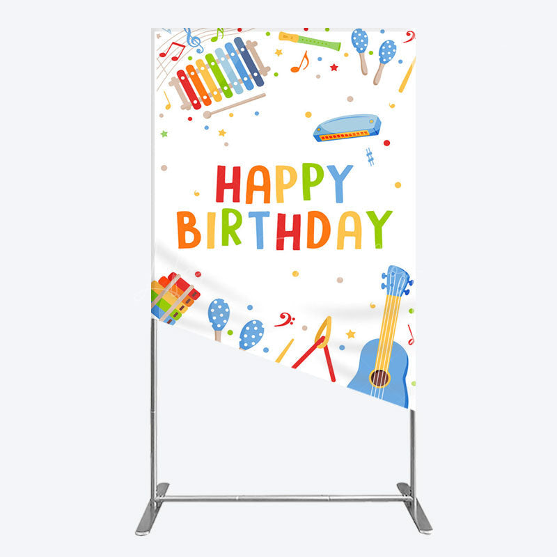 Lofaris Musical Instruments Kids Theme Birthday Rectangle Backdrop