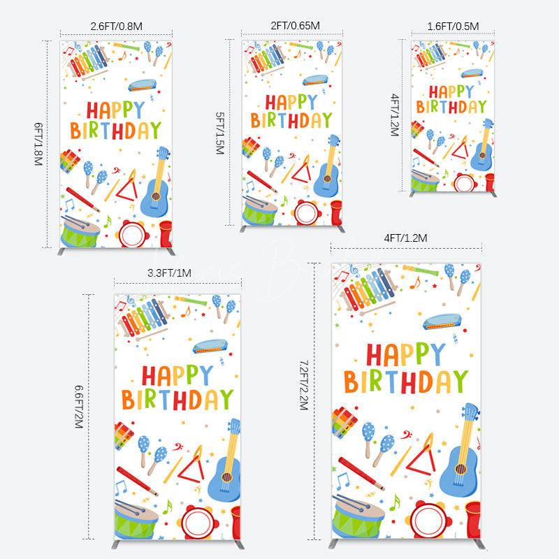 Lofaris Musical Instruments Kids Theme Birthday Rectangle Backdrop