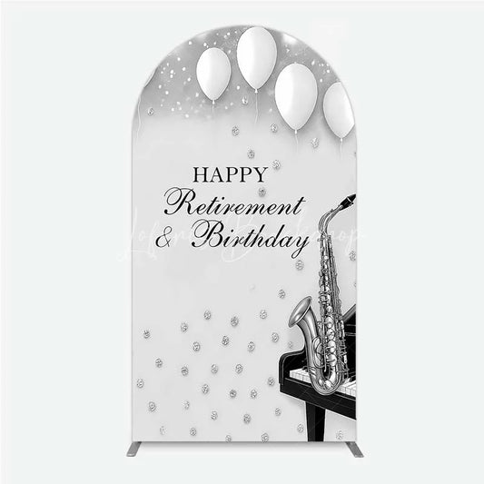 Lofaris Musical Retirement and Birthday Arch Backdrop Silver Saxophone Piano Party Decoration