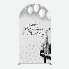 Lofaris Musical Retirement and Birthday Arch Backdrop Silver Saxophone Piano Party Decoration