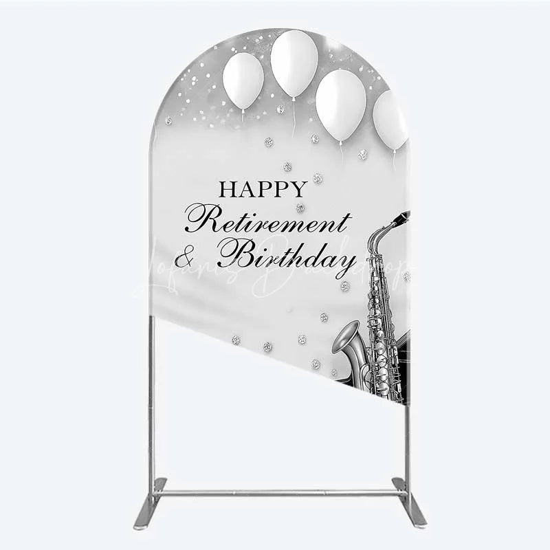 Lofaris Musical Retirement and Birthday Arch Backdrop Silver Saxophone Piano Party Decoration