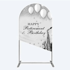 Lofaris Musical Retirement and Birthday Arch Backdrop Silver Saxophone Piano Party Decoration