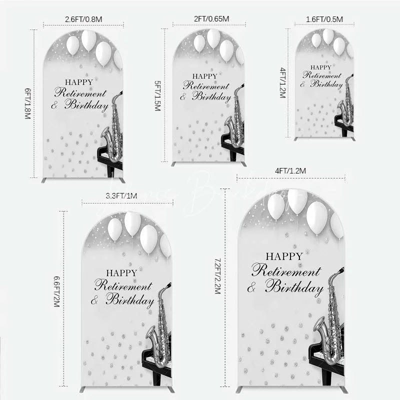 Lofaris Musical Retirement and Birthday Arch Backdrop Silver Saxophone Piano Party Decoration