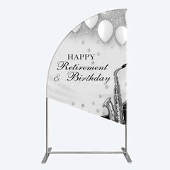 Lofaris Musical Retirement and Birthday Half Moon Arch Backdrop Silver Saxophone Piano Party Decoration