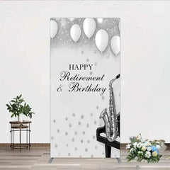Lofaris Musical Retirement and Birthday Rectangle Backdrop Silver Saxophone Piano Party Decoration