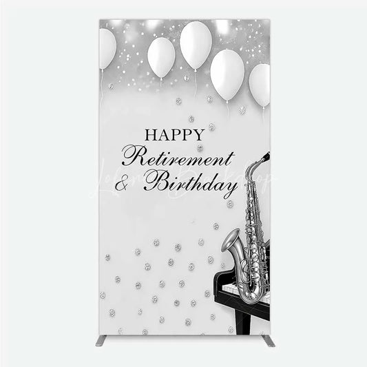 Lofaris Musical Retirement and Birthday Rectangle Backdrop Silver Saxophone Piano Party Decoration