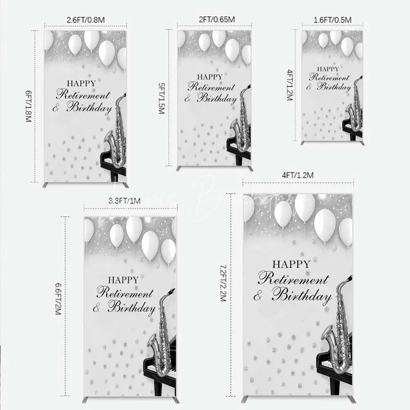 Lofaris Musical Retirement and Birthday Rectangle Backdrop Silver Saxophone Piano Party Decoration