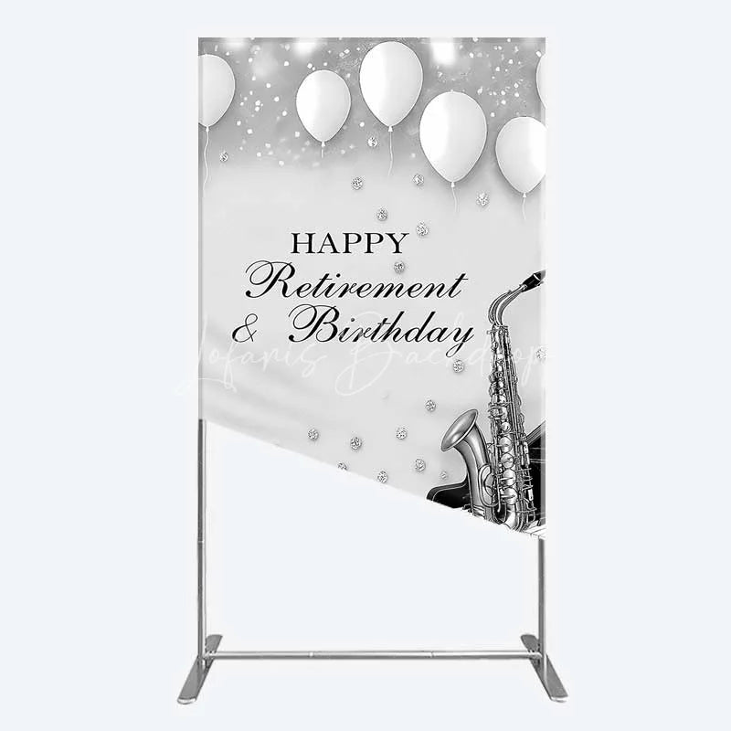 Lofaris Musical Retirement and Birthday Rectangle Backdrop Silver Saxophone Piano Party Decoration