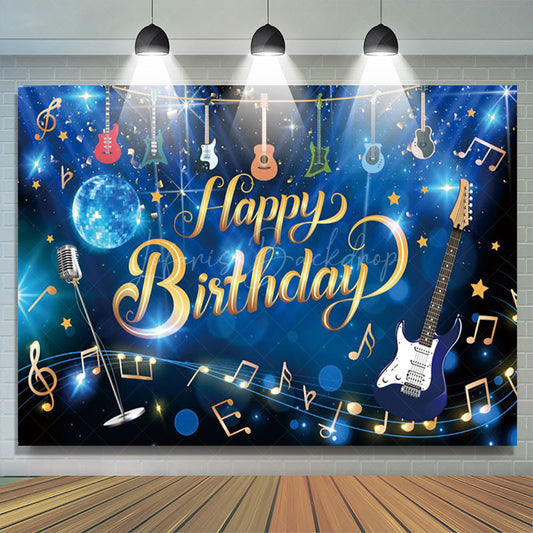 Lofaris Musician Disco Ball Glitter Happy Birthday Backdrop