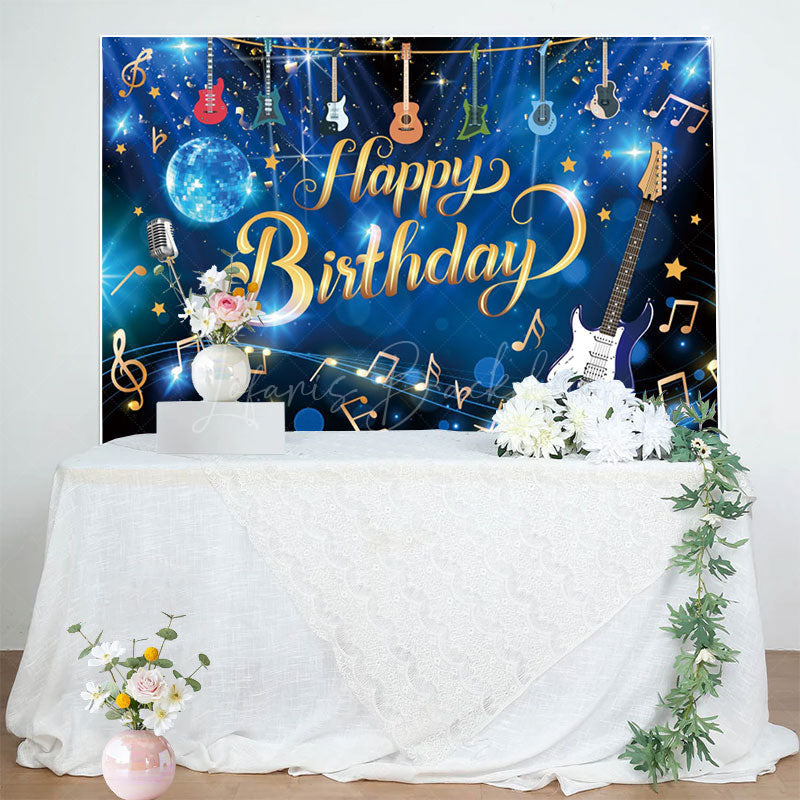 Lofaris Musician Disco Ball Glitter Happy Birthday Backdrop