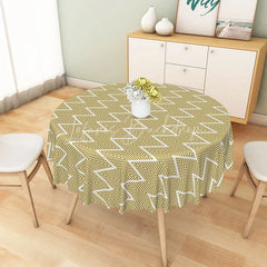 Lofaris Mustard Yellow Geometric Chevron Round Tablecloth Modern Zigzag Line Table Cover for Kitchen Decor