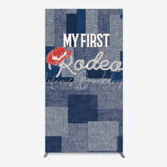 Lofaris My First Rodeo Birthday Rectangle Backdrop Western Cowboy Theme with Denim Print Boy’s 1st Party