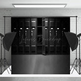 Lofaris Mysterious Dark Storage Lockers Open Door Backdrop
