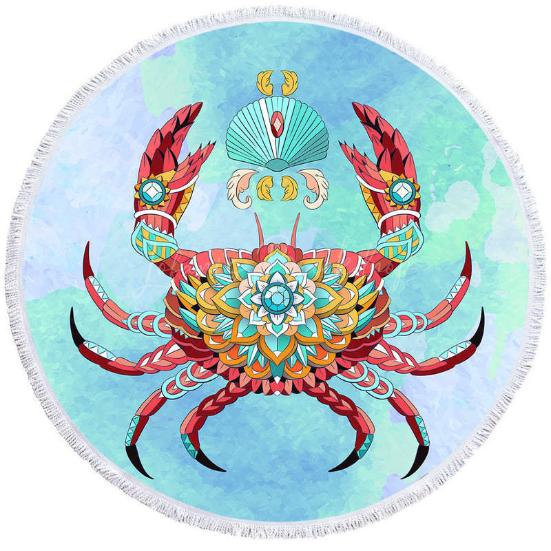 Lofaris Mysterious Jewelry Crab And Shell Round Beach Towel