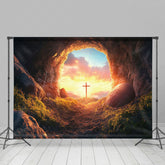Lofaris Mystical Cave Entrance Sunset Glow Cross Backdrop