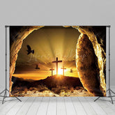 Lofaris Mystical Cave Entrance Wooden Cross Sunset Backdrop