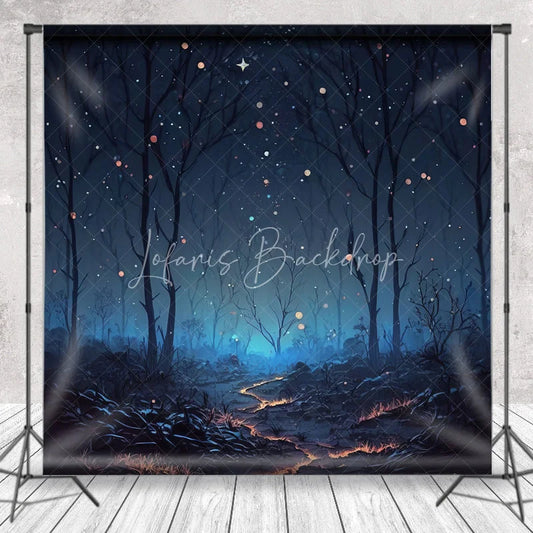 Lofaris Mystical Dark Forest Photography Backdrop Magical Glowing Path and Sparkling Starry Night Sky for Photo