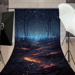 Lofaris Mystical Dark Forest Sweep Backdrop featuring a Magical Glowing Path and Sparkling Starry Night Sky