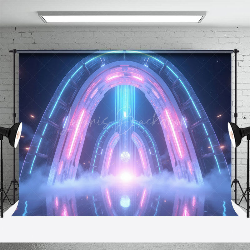 Lofaris Mystical Future Portal Neon Lights Mist Backdrop